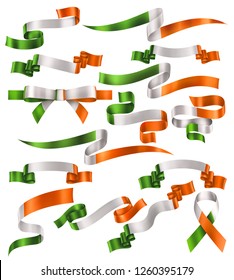 Set of Irish flag ribbons, vector collection of decorative elements and banners, decoration for Irish holidays . EPS 10 contains transparency.