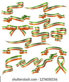 Set of Irish flag ribbons, vector collection of decorative elements and banners, decoration for Irish holidays . EPS 10 contains transparency.