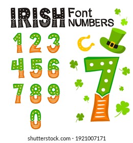 A set of irish numbers for Saint Patrick's Day. Hand-drawn font in the national colors of Ireland. Vector illustration  