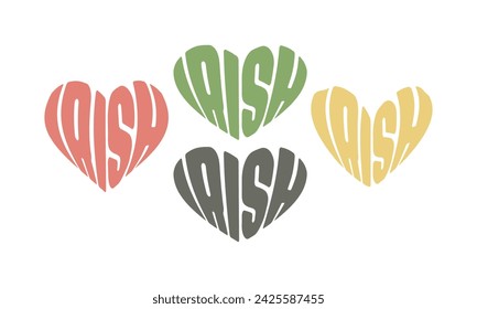 Set of Irish phrase St. Patrick's Day word logotype typographic heart art collection on white background