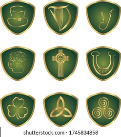 Set of Irish stickers outline vector illustration isolated