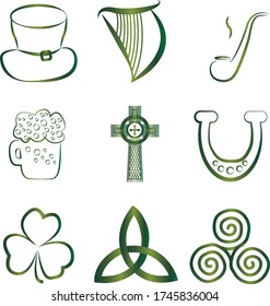 Set of Irish stickers outline vector illustration isolated