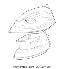 Set of iron electric outline vector. Vector art illustration appliance home on white background. Isolated outline illustration of iron electric for coloring book.
