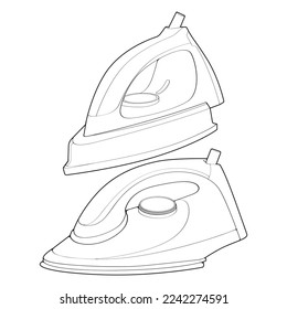 Set of iron electric outline vector. Vector art illustration appliance home on white background. Isolated outline illustration of iron electric for coloring book.
