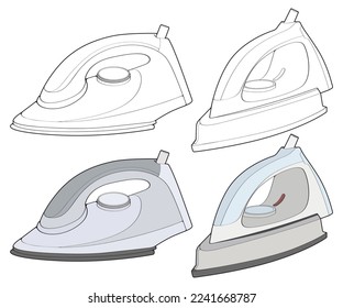 Set of iron electric vector. Vector art illustration appliance home on white background. Isolated vector illustration of iron electric for coloring book.
