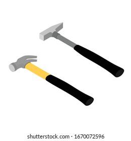 Set of iron hammers with black handle vector icon isolated on white background isometric view.  Working tool.