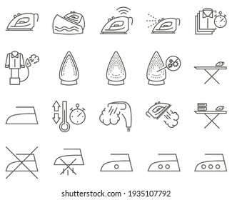 Set of iron and laundry line vector icons.