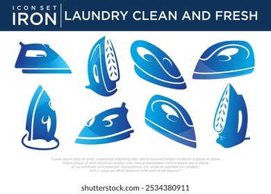 set of iron logo design . icon for laundry service business . Vector Illustration