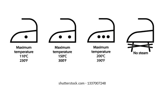 
Set of irons and temperature regimes ironing. Information stickers for the care of clothing.