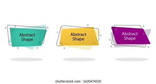 Set of irregular abstract form banner. Design label element with geometric rectangle shape for discount sale. Vivid background template with title text for banner, label. Rectangular geometry. vector