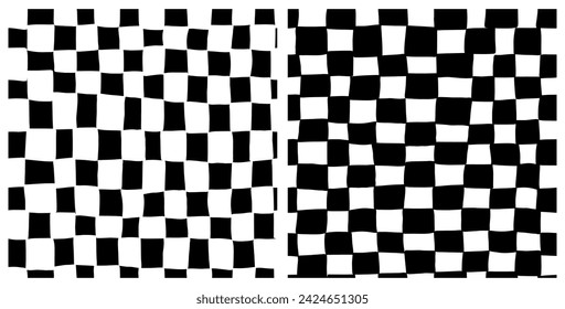 Set of irregular black and white grid seamless repeat pattern. Bundle of monochrome check aop, all over print.
