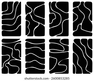 Set of irregular blobs. Black random liquid organic shapes. Wavy deform spots, fluid circle or simple amoeba blob. Abstract forms isolated on white background.