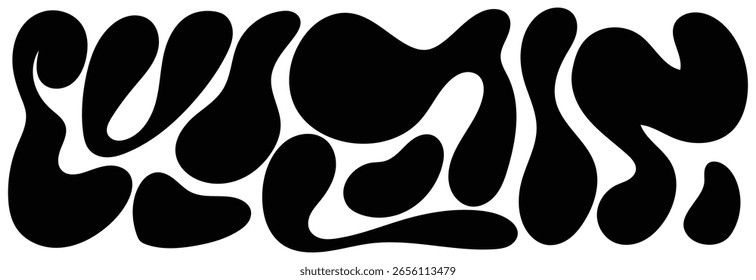 Conjunto de bolhas irregulares. Formas orgânicas líquidas aleatórias negras. Manchas de deformação onduladas, círculo fluido ou bolha de ameba simples. Formas abstratas isoladas sobre fundo branco. Manchas assimétricas, elementos amorfos