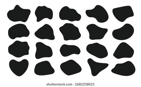Satz unregelmäßiger geometrischer Formen, einschließlich Amöbe, Blase und Kuhfleck. Vektorgrafiken einzeln auf Weiß