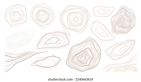 Set of irregular organic shapeles linear elements. Topografy uneven circles and ellipses.