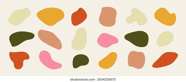 Conjunto de elemento gráfico de forma de blot redondo irregular. Formas fluidas abstractas orgánicas aisladas sobre fondo blanco. ilustración de stock