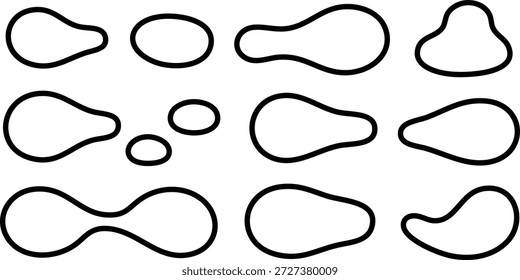Set of irregular shapes with smooth curves and rounded edges isolated on transparent background
