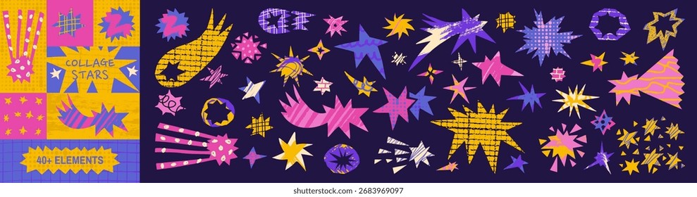 Set of irregular starburst and star shapes in an abstract paper cut style for collage. An excellent choice for designing presentations and promotional materials.