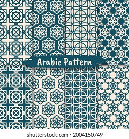 Set of Islamic abstract ornament pattern design, arabesque vector seamless patterns