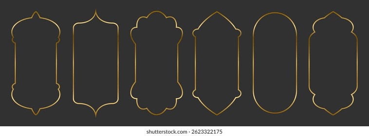 Conjunto de ícones islâmicos de janela vetorial de arco de linha de gradiente dourado árabe