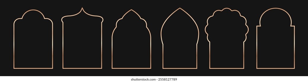 Set of Islamic, arab line arch, frame vector icons