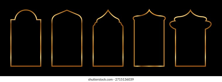 Set of Islamic, arab line arch, thin gold metallic frames