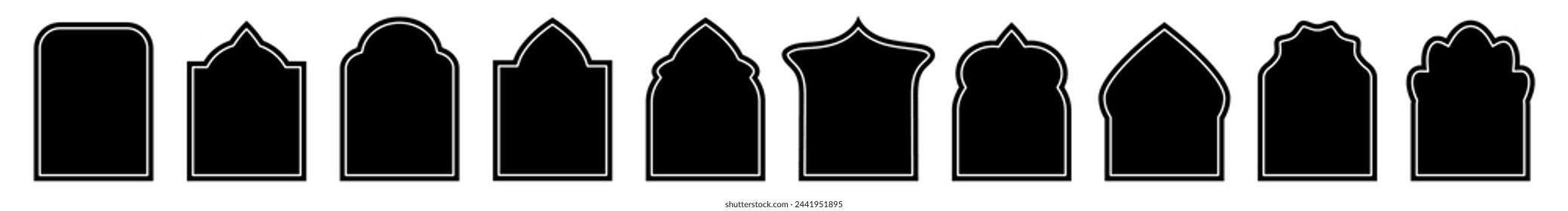 Set of Islamic, arab window, door, arches vector icon