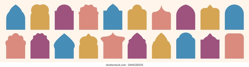 Set of Islamic, arab window or door, arches, oriental style shapes vector icon