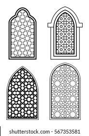 Set of islamic arch in black and white. Arabic traditional architecture. Template for design