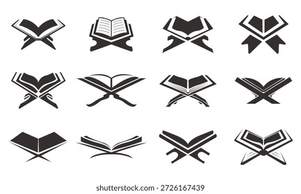 conjunto de design de ícone de logotipo de livro islâmico. logotipo do alcorão. isolado em branco. vetor