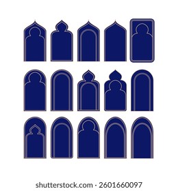 Set of Islamic Border Vector Outline Isolated. Arabic Border Frame of Mosque.