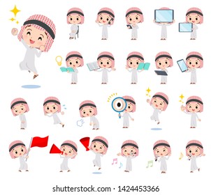 A set of Islamic boy with digital equipment such as smartphones.There are actions that express emotions.It's vector art so it's easy to edit.
