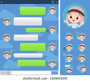 A set of Islamic boy with expresses various emotions on the SNS window.There are variations of emotions such as joy and sadness.It's vector art so it's easy to edit.
