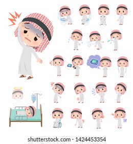 A set of Islamic boy with injury and illness.There are actions that express dependence and death.It's vector art so it's easy to edit.
