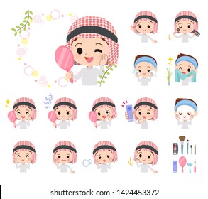 A set of Islamic boy on beauty.There are various actions such as skin care and makeup.It's vector art so it's easy to edit.
