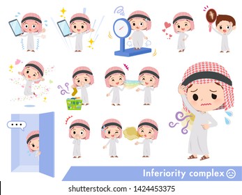 A set of Islamic boy on inferiority complex.There are actions suffering from smell and appearance.It's vector art so it's easy to edit.
