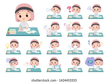 A set of Islamic boy on study.There are various emotions and actions.Vector art easy to edit.
