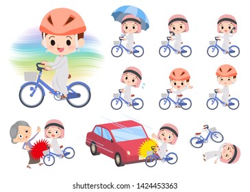 A set of Islamic boy riding a city cycle.There are actions on manners and troubles.It's vector art so it's easy to edit.
