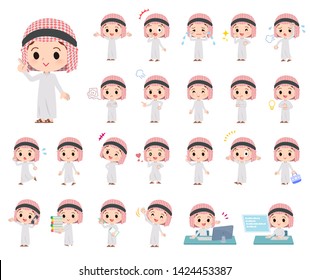 A set of Islamic boy with who express various emotions.There are actions related to workplaces and personal computers.It's vector art so it's easy to edit.
