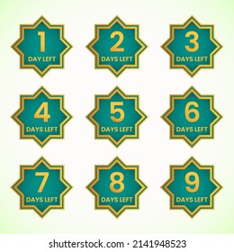 set of islamic countdown number days left badge design
