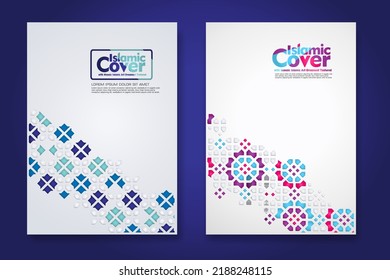 set Islamic cover background template with ornamental colorful detail of floral mosaic islamic art ornament.Vector illustration.