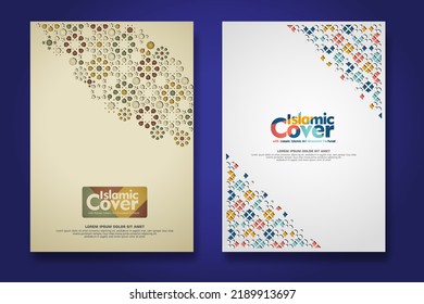 set Islamic cover background template with ornamental colorful detail of floral mosaic islamic art ornament.Vector illustration.