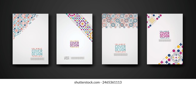 Set islamic cover design template with colorful detail and texture of floral mosaic islamic art ornament. New collection.Vector illustration for element design and other uses.