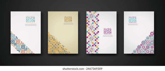 Set islamic cover design template with colorful detail and texture of floral mosaic islamic art ornament. New collection.Vector illustration for element design and other uses.