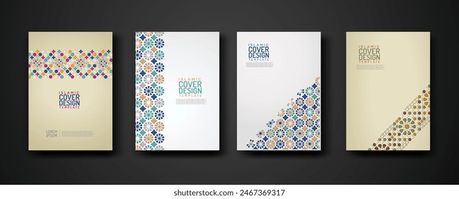 Set islamic cover design template with colorful detail and texture of floral mosaic islamic art ornament. New collection.Vector illustration for element design and other uses.