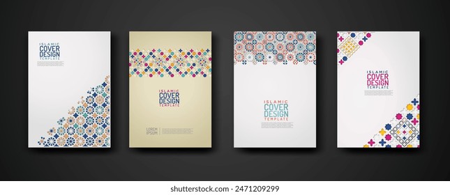 Set islamic cover design template with colorful detail and texture of floral mosaic islamic art ornament. New collection.Vector illustration for element design and other uses.