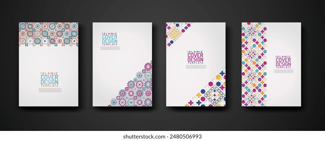 Set islamic cover design template with colorful detail and texture of floral mosaic islamic art ornament. New collection.Vector illustration for element design and other uses.