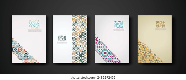 Set islamic cover design template with colorful detail and texture of floral mosaic islamic art ornament. New collection.Vector illustration for element design and other uses.