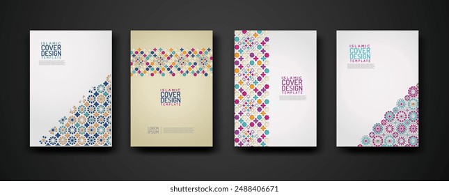 Set islamic cover design template with colorful detail and texture of floral mosaic islamic art ornament. New collection.Vector illustration for element design and other uses.