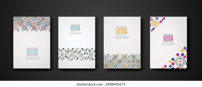 Set islamic cover design template with colorful detail and texture of floral mosaic islamic art ornament. New collection.Vector illustration for element design and other uses.